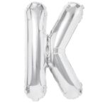 Balon Folie Metalizata Litera K, Embo, 80 cm, Umflati cu Heliu sau Aer, Ambalaj Individual, Pai inclus, Argintiu