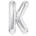 Balon Folie Metalizata Litera K, Embo, 80 cm, Umflati cu Heliu sau Aer, Ambalaj Individual, Pai inclus, Argintiu