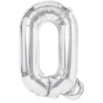 Balon Folie Metalizata Litera Q, Embo, 80 cm, Umflati cu Heliu sau Aer, Ambalaj Individual, Pai inclus, Argintiu