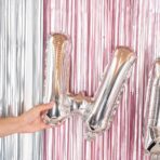 Balon Folie Metalizata Litera W, Embo, 80 cm, Umflati cu Heliu sau Aer, Ambalaj Individual, Pai inclus, Argintiu - imagine 4