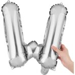 Balon Folie Metalizata Litera W, Embo, 80 cm, Umflati cu Heliu sau Aer, Ambalaj Individual, Pai inclus, Argintiu - imagine 5
