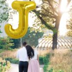 Balon Folie Metalizata Litera J, Embo, 80 cm, Umflati cu Heliu sau Aer, Ambalaj Individual, Pai inclus, Auriu - imagine 3
