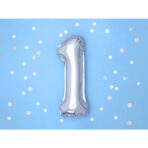 Balon din Folie Metalizata, Embo, Figurina Cifra, Tema Aniversare 100 cm, Ambalaj Individual, Pai inclus, Umflare cu Aer sau Heliu, Argintiu, Cifra 1 - imagine 2