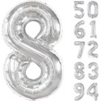 Balon din Folie Metalizata, Embo, Figurina Cifra, Tema Aniversare 100 cm, Ambalaj Individual, Pai inclus, Umflare cu Aer sau Heliu, Argintiu, Cifra 8 - imagine 3