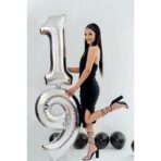 Balon din Folie Metalizata, Embo, Figurina Cifra, Tema Aniversare 100 cm, Ambalaj Individual, Pai inclus, Umflare cu Aer sau Heliu, Argintiu, Cifra 9 - imagine 2