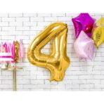 Balon din Folie Metalizata Embo, Figurina Cifra, Tema Aniversare 100 cm, Ambalaj Individual, Pai inclus, Umflare cu Aer sau Heliu, Auriu, Cifra 4 - imagine 2