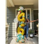 Balon din Folie Metalizata Embo, Figurina Cifra, Tema Aniversare 100 cm, Ambalaj Individual, Pai inclus, Umflare cu Aer sau Heliu, Auriu, Cifra 4 - imagine 6