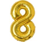 Balon din Folie Metalizata Embo, Figurina Cifra, Tema Aniversare 100 cm, Ambalaj Individual, Pai inclus, Umflare cu Aer sau Heliu, Auriu, Cifra 8