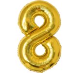 Balon din Folie Metalizata Embo, Figurina Cifra, Tema Aniversare 100 cm, Ambalaj Individual, Pai inclus, Umflare cu Aer sau Heliu, Auriu, Cifra 8