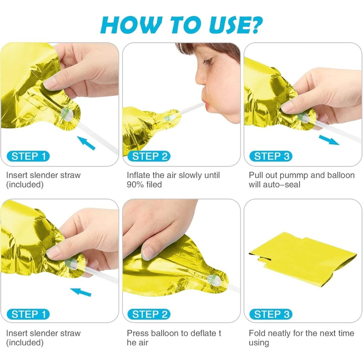 Balon din Folie Metalizata Embo, Figurina Cifra, Tema Aniversare 100 cm, Ambalaj Individual, Pai inclus, Umflare cu Aer sau Heliu, Auriu, Cifra 9 - imagine 10