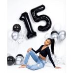 Balon din Folie Metalizata, Embo, Figurina Cifra, Tema Aniversare 100 cm, Ambalaj Individual, Pai inclus, Umflare cu Aer sau Heliu, Negru, Cifra 1 - imagine 3