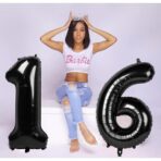 Balon din Folie Metalizata, Embo, Figurina Cifra, Tema Aniversare 100 cm, Ambalaj Individual, Pai inclus, Umflare cu Aer sau Heliu, Negru, Cifra 1 - imagine 5