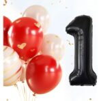 Balon din Folie Metalizata, Embo, Figurina Cifra, Tema Aniversare 100 cm, Ambalaj Individual, Pai inclus, Umflare cu Aer sau Heliu, Negru, Cifra 1 - imagine 8