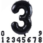 Balon din Folie Metalizata, Embo, Figurina Cifra, Tema Aniversare 100 cm, Ambalaj Individual, Pai inclus, Umflare cu Aer sau Heliu, Negru, Cifra 3 - imagine 2