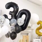 Balon din Folie Metalizata, Embo, Figurina Cifra, Tema Aniversare 100 cm, Ambalaj Individual, Pai inclus, Umflare cu Aer sau Heliu, Negru, Cifra 3 - imagine 3