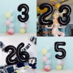 Balon din Folie Metalizata, Embo, Figurina Cifra, Tema Aniversare 100 cm, Ambalaj Individual, Pai inclus, Umflare cu Aer sau Heliu, Negru, Cifra 3 - imagine 8