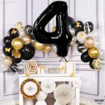 Balon din Folie Metalizata, Embo, Figurina Cifra, Tema Aniversare 100 cm, Ambalaj Individual, Pai inclus, Umflare cu Aer sau Heliu, Negru, Cifra 4 - imagine 5