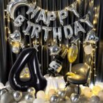 Balon din Folie Metalizata, Embo, Figurina Cifra, Tema Aniversare 100 cm, Ambalaj Individual, Pai inclus, Umflare cu Aer sau Heliu, Negru, Cifra 4 - imagine 7