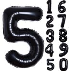 Balon din Folie Metalizata, Embo, Figurina Cifra, Tema Aniversare 100 cm, Ambalaj Individual, Pai inclus, Umflare cu Aer sau Heliu, Negru, Cifra 5 - imagine 3