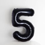 Balon din Folie Metalizata, Embo, Figurina Cifra, Tema Aniversare 100 cm, Ambalaj Individual, Pai inclus, Umflare cu Aer sau Heliu, Negru, Cifra 5 - imagine 4