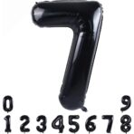 Balon din Folie Metalizata, Embo, Figurina Cifra, Tema Aniversare 100 cm, Ambalaj Individual, Pai inclus, Umflare cu Aer sau Heliu, Negru, Cifra 7 - imagine 2