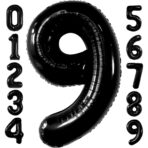 Balon din Folie Metalizata, Embo, Figurina Cifra, Tema Aniversare 100 cm, Ambalaj Individual, Pai inclus, Umflare cu Aer sau Heliu, Negru, Cifra 9 - imagine 2
