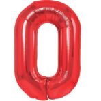 Balon din Folie Metalizata Embo, Figurina Cifra, Tema Aniversare 100 cm, Ambalaj Individual, Pai inclus, Umflare cu Aer sau Heliu, Rosu, Cifra 0