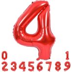 Balon din Folie Metalizata Embo, Figurina Cifra, Tema Aniversare 100 cm, Ambalaj Individual, Pai inclus, Umflare cu Aer sau Heliu, Rosu, Cifra 4 - imagine 2