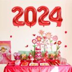 Balon din Folie Metalizata Embo, Figurina Cifra, Tema Aniversare 100 cm, Ambalaj Individual, Pai inclus, Umflare cu Aer sau Heliu, Rosu, Cifra 4 - imagine 5
