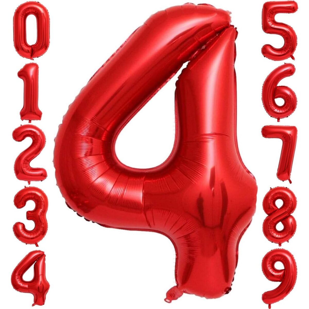 Balon din Folie Metalizata Embo, Figurina Cifra, Tema Aniversare 100 cm, Ambalaj Individual, Pai inclus, Umflare cu Aer sau Heliu, Rosu, Cifra 4 - imagine 6