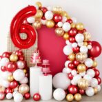 Balon din Folie Metalizata Embo, Figurina Cifra, Tema Aniversare 100 cm, Ambalaj Individual, Pai inclus, Umflare cu Aer sau Heliu, Rosu, Cifra 6 - imagine 6