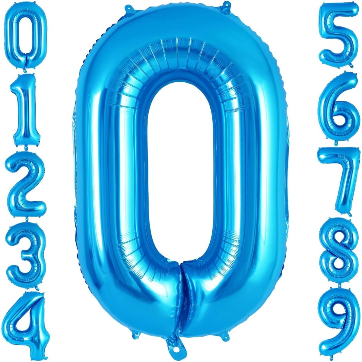 Balon din Folie Metalizata, Embo, Figurina Cifra, Tema Aniversare 40 cm, Ambalaj Individual, Pai inclus, Umflare cu Aer sau Heliu, Albastru, Cifra 0 - imagine 5