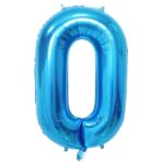Balon din Folie Metalizata, Embo, Figurina Cifra, Tema Aniversare 40 cm, Ambalaj Individual, Pai inclus, Umflare cu Aer sau Heliu, Albastru, Cifra 0