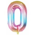 Balon din Folie Metalizata Embo, Figurina Cifra, Tema Aniversare 40 cm, Ambalaj Individual, Pai inclus, Umflare cu Aer sau Heliu, Multicolor, Cifra 0
