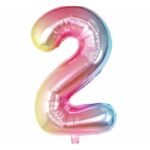 Balon din Folie Metalizata Embo, Figurina Cifra Gradient, Tema Aniversare 40 cm, Ambalaj Individual, Pai inclus, Umflare cu Aer sau Heliu, Multicolor, Cifra 2