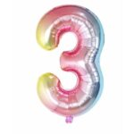 Balon din Folie Metalizata Embo, Figurina Cifra Gradient, Tema Aniversare 40 cm, Ambalaj Individual, Pai inclus, Umflare cu Aer sau Heliu, Multicolor, Cifra 3