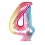 Balon din Folie Metalizata Embo, Figurina Cifra, Tema Aniversare 40 cm, Ambalaj Individual, Pai inclus, Umflare cu Aer sau Heliu, Multicolor, Cifra 4