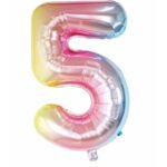 Balon din Folie Metalizata Embo, Figurina Cifra, Tema Aniversare 40 cm, Ambalaj Individual, Pai inclus, Umflare cu Aer sau Heliu, Multicolor, Cifra 5