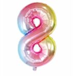 Balon din Folie Metalizata Embo, Figurina Cifra, Tema Aniversare 40 cm, Ambalaj Individual, Pai inclus, Umflare cu Aer sau Heliu, Multicolor, Cifra 8