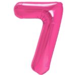 Balon din Folie Metalizata Embo, Figurina Cifra, Tema Aniversare 40 cm, Ambalaj Individual, Pai inclus, Umflare cu Aer sau Heliu, Roz, Cifra 7