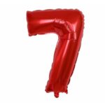 Balon din Folie Metalizata Embo, Figurina Cifra, Tema Aniversare 80 cm, Ambalaj Individual, Pai inclus, Umflare cu Aer sau Heliu, Rosu, Cifra 7