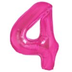 Balon din Folie Metalizata Embo, Figurina Cifra, Tema Aniversare 80 cm, Ambalaj Individual, Pai inclus, Umflare cu Aer sau Heliu, Roz, Cifra 4