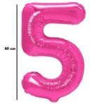 Balon din Folie Metalizata Embo, Figurina Cifra, Tema Aniversare 80 cm, Ambalaj Individual, Pai inclus, Umflare cu Aer sau Heliu, Roz, Cifra 5 - imagine 2