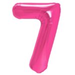 Balon din Folie Metalizata Embo, Figurina Cifra, Tema Aniversare 80 cm, Ambalaj Individual, Pai inclus, Umflare cu Aer sau Heliu, Roz, Cifra 7