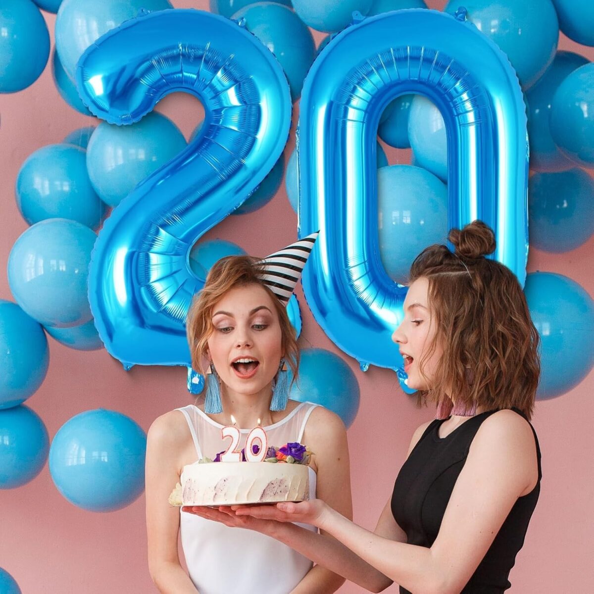 Balon din Folie Metalizata, Embo, Figurina Cifra, Tema Aniversare 100 cm, Ambalaj Individual, Pai inclus, Umflare cu Aer sau Heliu, Albastru, Cifra 2 - imagine 5