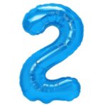 Balon din Folie Metalizata, Embo, Figurina Cifra, Tema Aniversare 100 cm, Ambalaj Individual, Pai inclus, Umflare cu Aer sau Heliu, Albastru, Cifra 2