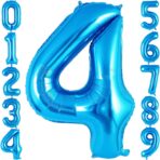 Balon din Folie Metalizata, Embo, Figurina Cifra, Tema Aniversare 100 cm, Ambalaj Individual, Pai inclus, Umflare cu Aer sau Heliu, Albastru, Cifra 4 - imagine 2