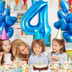 Balon din Folie Metalizata, Embo, Figurina Cifra, Tema Aniversare 100 cm, Ambalaj Individual, Pai inclus, Umflare cu Aer sau Heliu, Albastru, Cifra 4 - imagine 4
