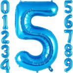 Balon din Folie Metalizata, Embo, Figurina Cifra, Tema Aniversare 100 cm, Ambalaj Individual, Pai inclus, Umflare cu Aer sau Heliu, Albastru, Cifra 5 - imagine 3