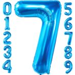 Balon din Folie Metalizata, Embo, Figurina Cifra, Tema Aniversare 100 cm, Ambalaj Individual, Pai inclus, Umflare cu Aer sau Heliu, Albastru, Cifra 7 - imagine 2